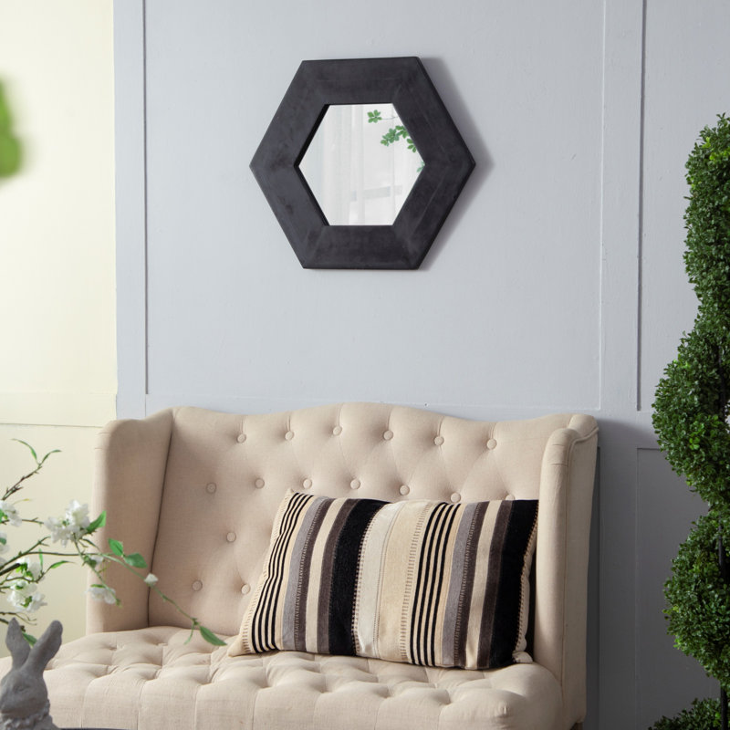 Miroir hexagonal 18,5 "x 18,5" avec cadre en bois massif, décoration murale pour le couloir de la salle de bain du salon
