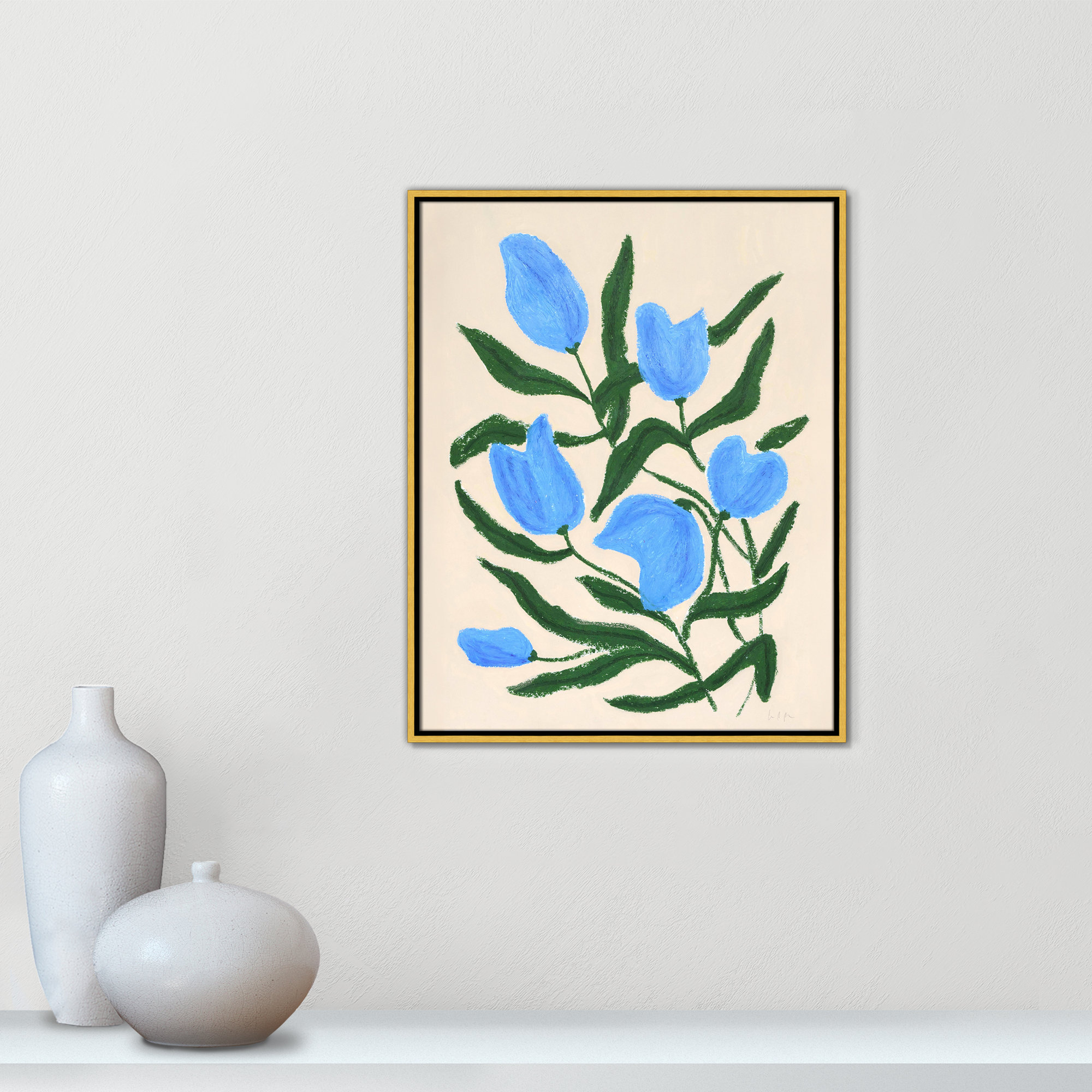 Blue Tulips Print by Camilla Bergqvist, Gold, 29.5" H x 23.5" W