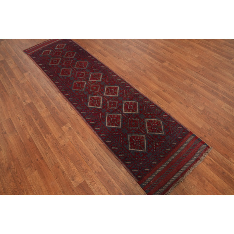 Geometric Wool Traditional Afghan Runner Rug 2x8