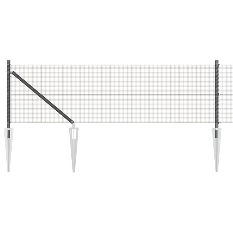 Welded Wire Fence With 7 Spike Posts Grey Steel, 60cm H x 1000cm W