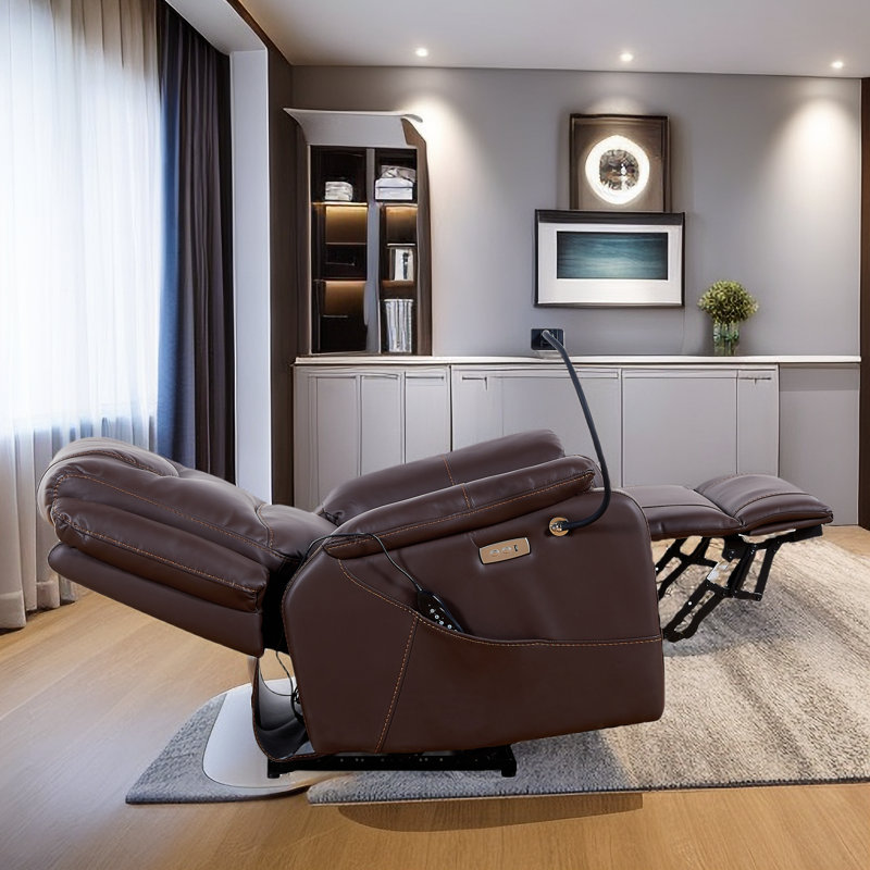 Fauteuil de massage chauffant en cuir véritable, Cuir véritable brun