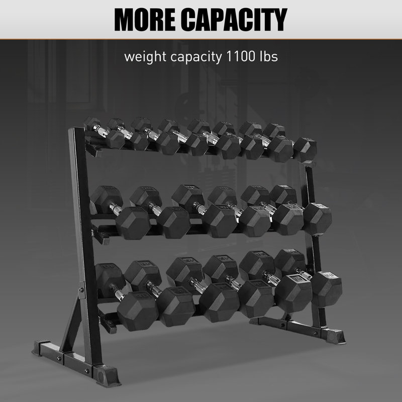 Support à haltères à 3 niveaux: support de rangement pour haltères de 5 à 50 lb, capacité de poids maximale de 1 100 lb