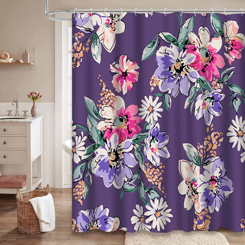 Rideau de douche imperméable à motif floral rose avec 12 crochets, L 72 po x l 84 po