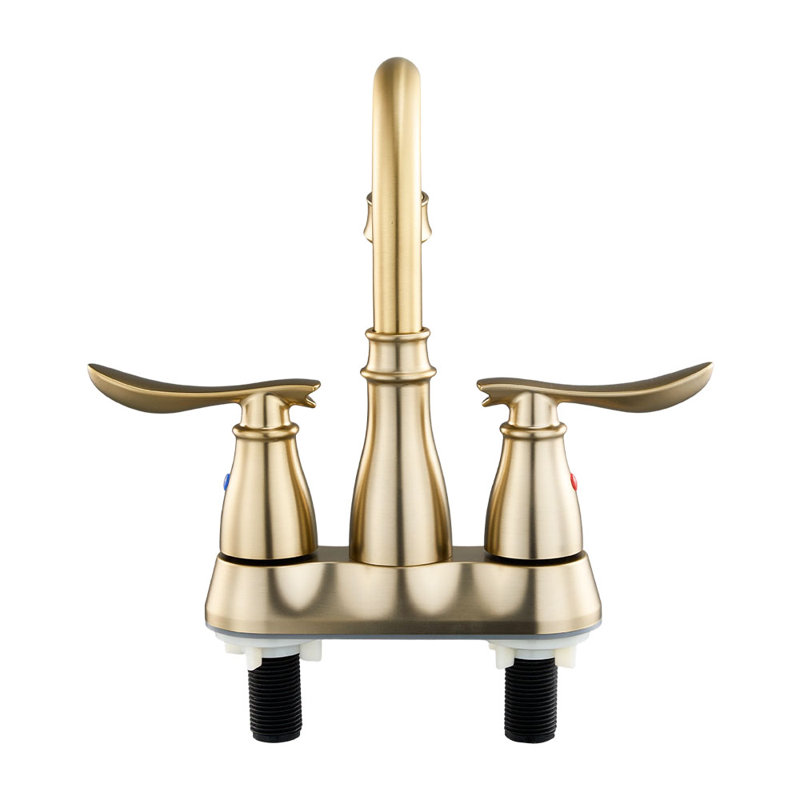 Double Handle Bathroom Sink Faucet with Drainer, Gold