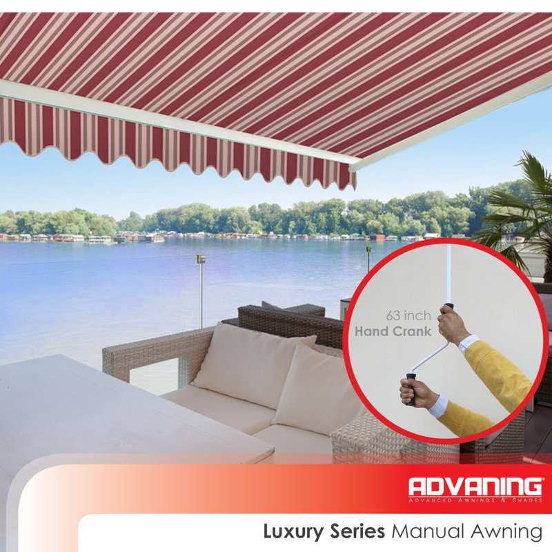 Advaning 10'x8' Manual Patio Retractable Awning, Brick Red/Sand Beige Stripes, 10.5' H x 9.8' W x 8.2' D
