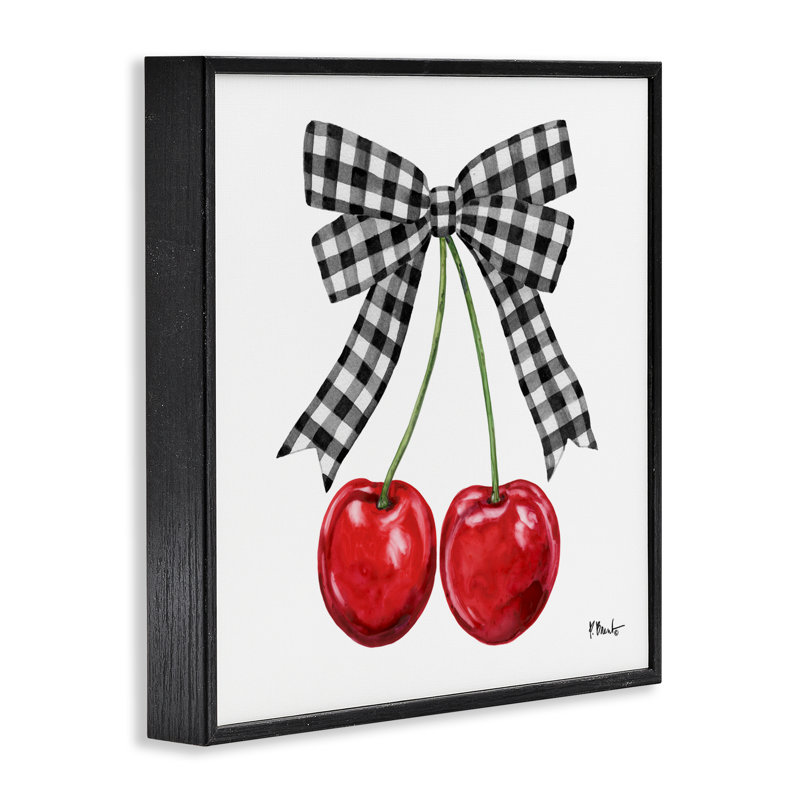 Lucky Cherries & Plaid Bow, estampe numérique, design par Paul Brent, H 24 po x l 24 po, Giclée encadrée noir minuit