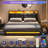 LED Upholstered Platform Bed Frame with 4 Storage Drawers and Storage Headboard-2002608462-2002412866