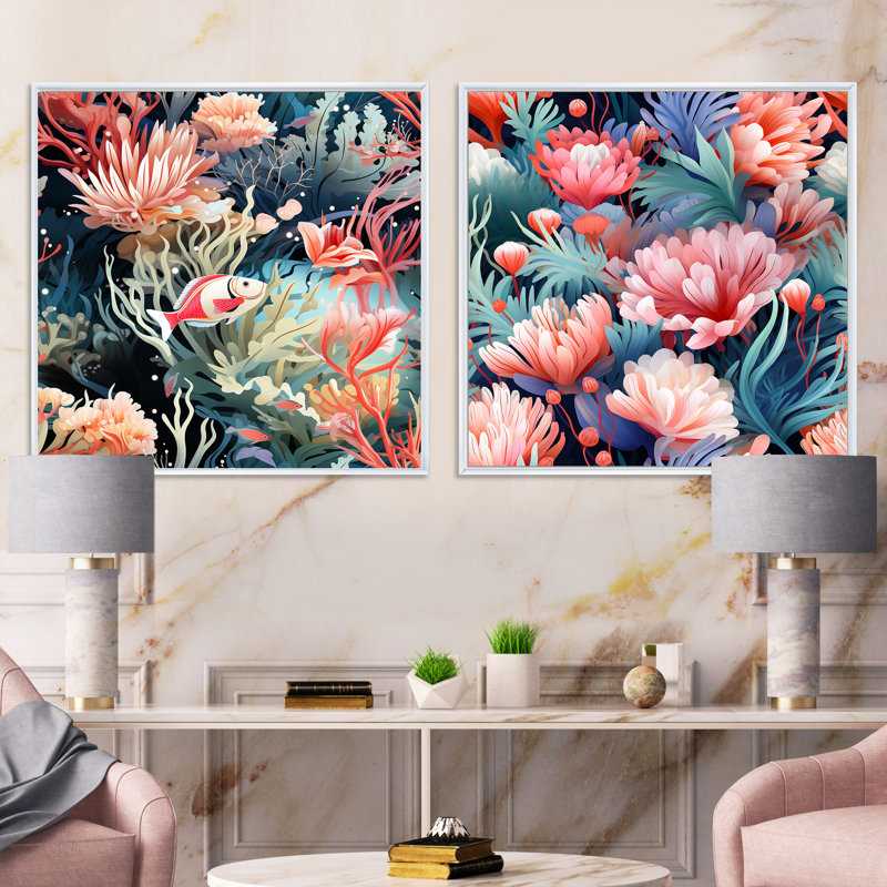 Roseman - Ensemble de 2 collages nautiques et côtiers carrés, Cadre flottant blanc, H 30 po x l 61 po