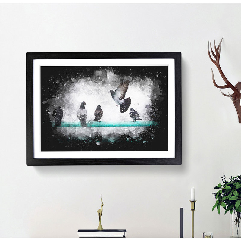 Pigeons - Picture Frame Graphic Art Print, 33cm H x 45cm W x 2cm D, Black Framed