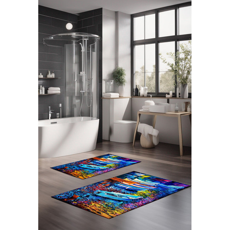 Ensemble de tapis de bain de luxe Eakly (2 pièces), 100% polyester, 16,0 x 23,6 pouces et 23,6 x 39,4 pouces | Conception antibactérienne antidérapante, hauteur de poils de 0,3 po | Lavable à la machine, durable et facile à nettoyer | Idéal pour la décoration de salle de bain