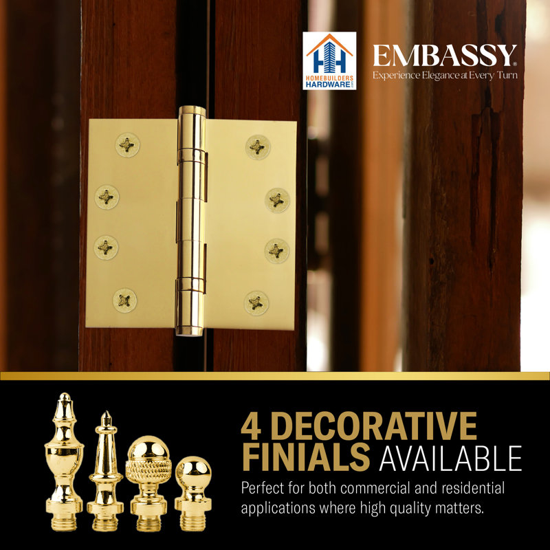4" H x 4" W Butt Ball Bearing Solid Brass Single Door Hinge, Polished Brass