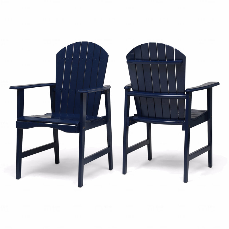Set Of 2 Outdoor Adirondack Chair, Weather Resistant Acacia Wooden With Dining Design, Navy Blue
