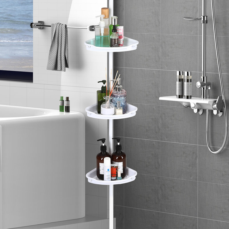 Corner Shower Caddy Tension Pole, Rust-Proof Bathroom Storage Organizer With 4-Tier Adjustable Shelves, Corner Shower Shelf With Rubber Pad, 101.6 Inch-122 Inch Height