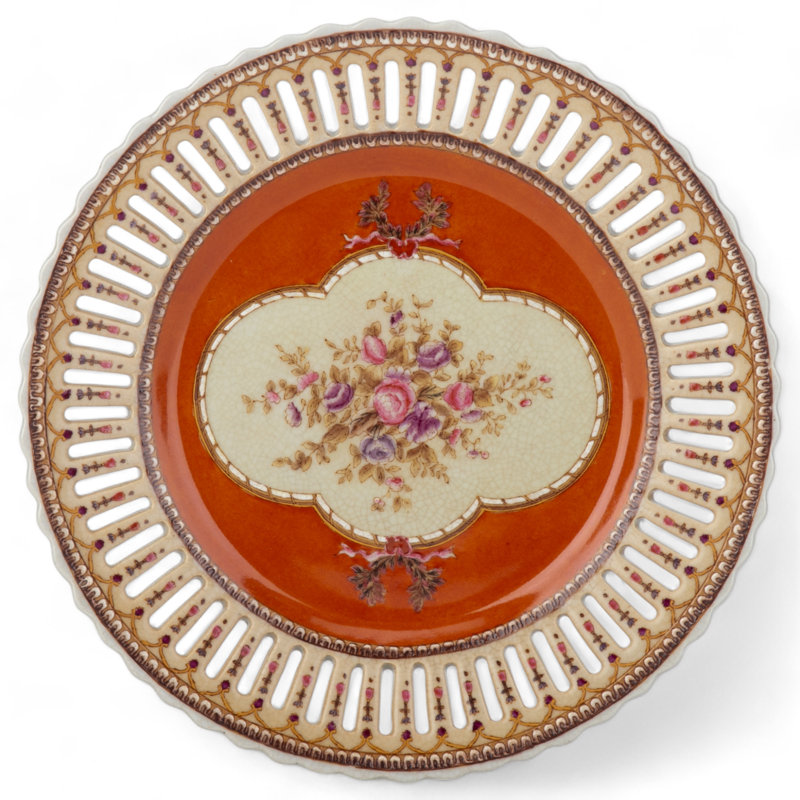Assiette en porcelaine peinte à la main, orange / beige / blanc / brun