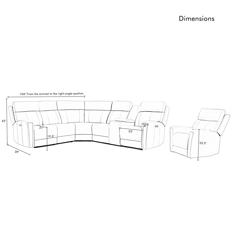 Un canapé modulaire inclinable électrique et un fauteuil inclinable, Cuir véritable crème, Bouton poussoir d'alimentation