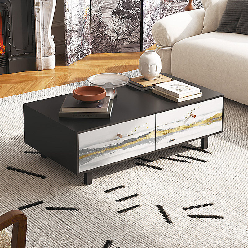 Table basse française avec rangement peint rétro, Noir