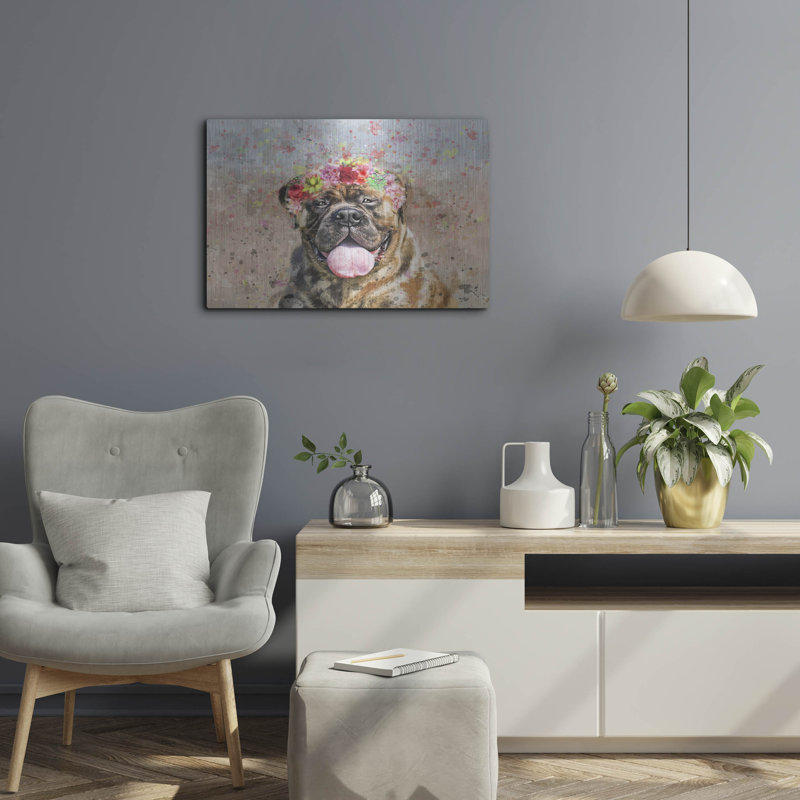 Art mural en métal Lark Manor ™ «Flower Crown Mastiff» par Furbaby Affiliates, H 16 po x l 24 po