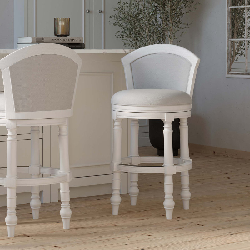 Tabouret de bar à dossier tonneau avec pivot lisse et confort rembourré, Gris clair, blanc