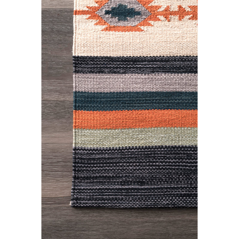 Tapis gris / orange Ilkay Southwestern, Rectangle de 7 pi 6 po x 9 pi 6 po