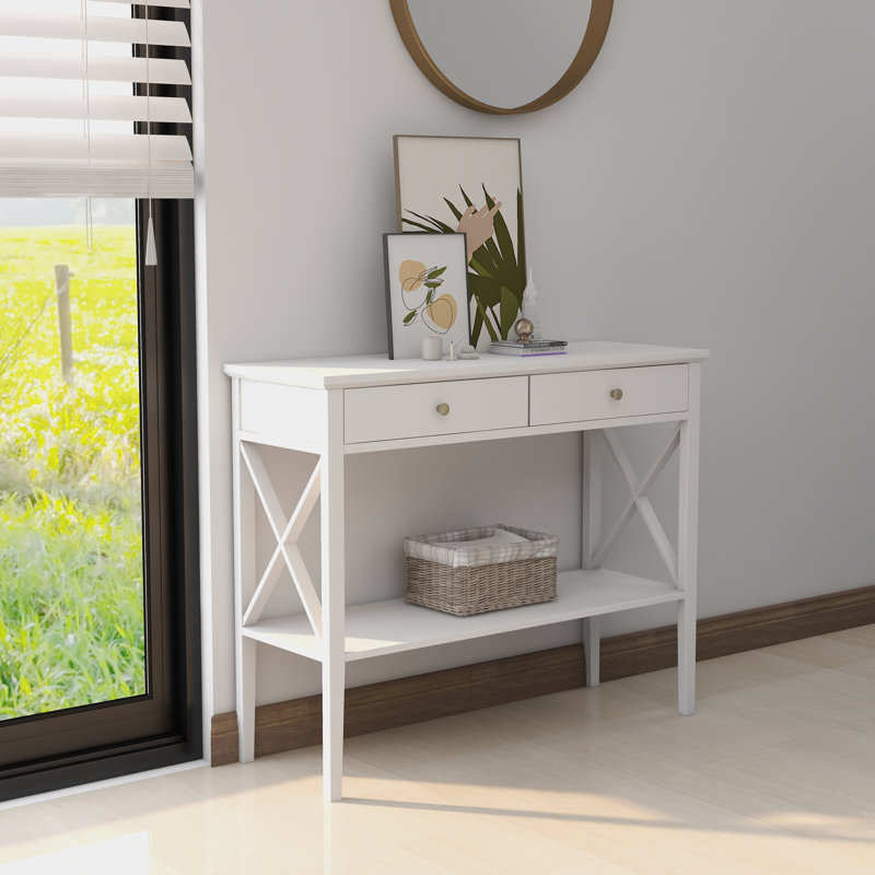 39.4" W Console Table with 2 Drawers and Storage Shelf, White