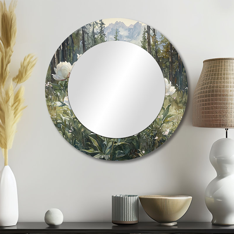 Peonies In The Alpine Forest I - Floral Accent Wall Mirror - Printed On Metal, 23" x 23"