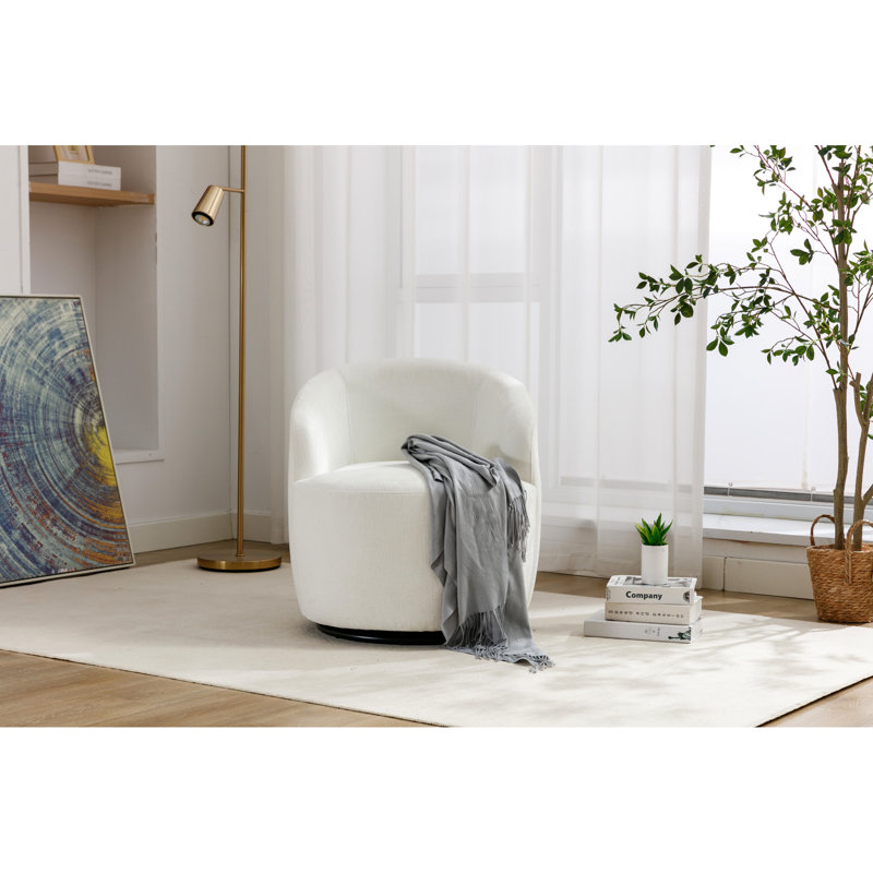 Fauteuil d'appoint en chenille avec base pivotante, rembourré de mousse, pour fauteuil de chambre à coucher, design ergonomique et revêtement thermolaqué noir