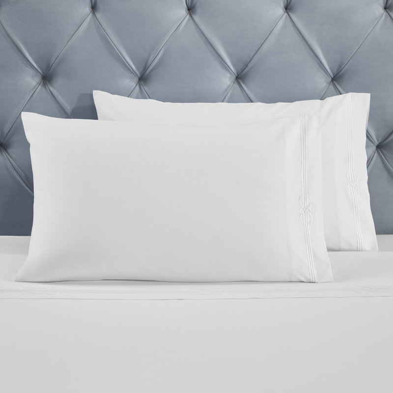 Ensemble de draps en coton brodé Moonlawn, Ensemble de draps très grand californien avec 2 t, Blanc