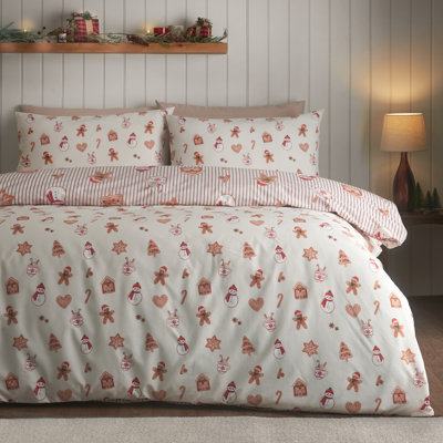 Christmas Gingerbread Stripe Reversible Duvet Cover Set