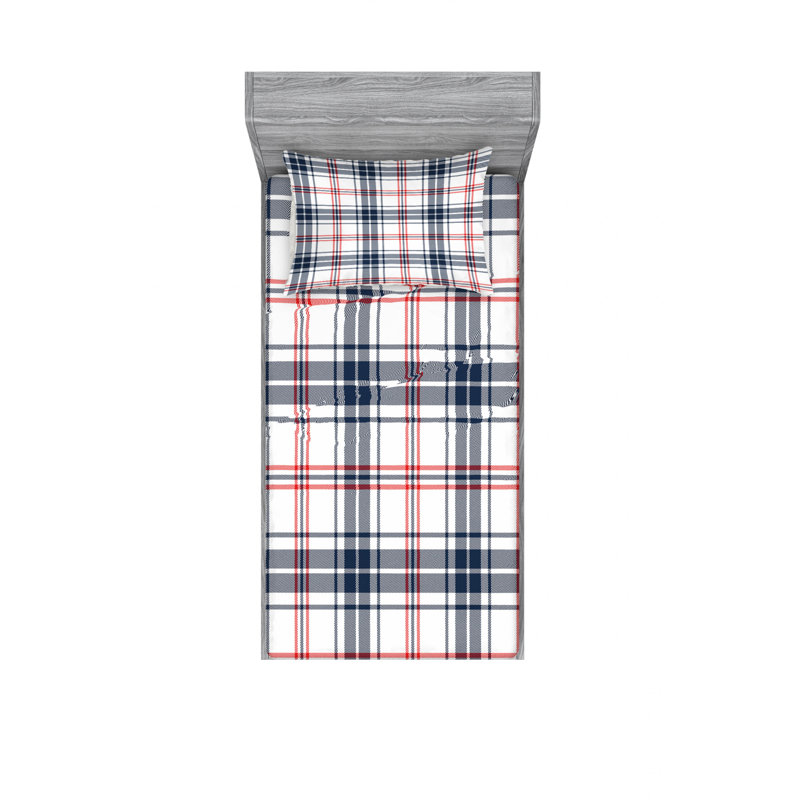 Microfiber Geometric Sheet Set, Twin XL Sheet Set with Fitted Sheet, Scottish Effects Plaid