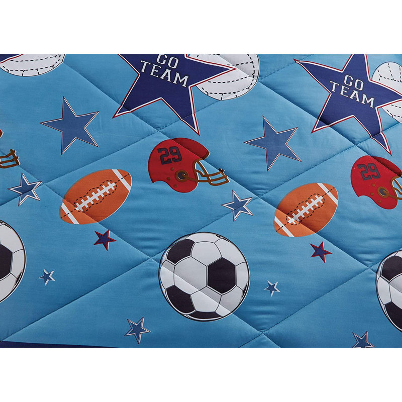 Full Blue Microfiber Sports Pattern Kids Comforter Set