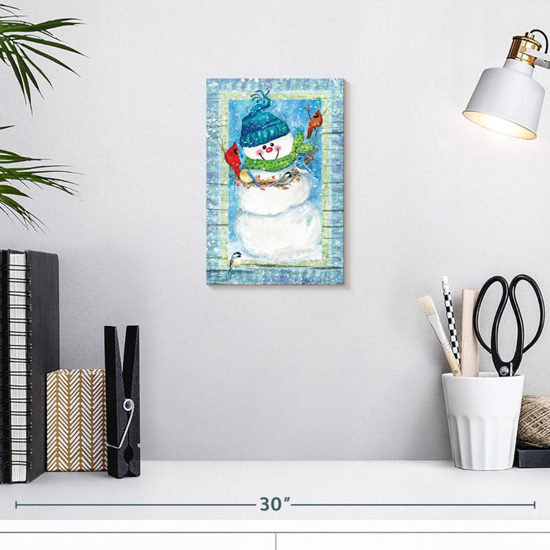 Bonhomme de neige et cardinaux Lelend, H 12 po x l 8 po