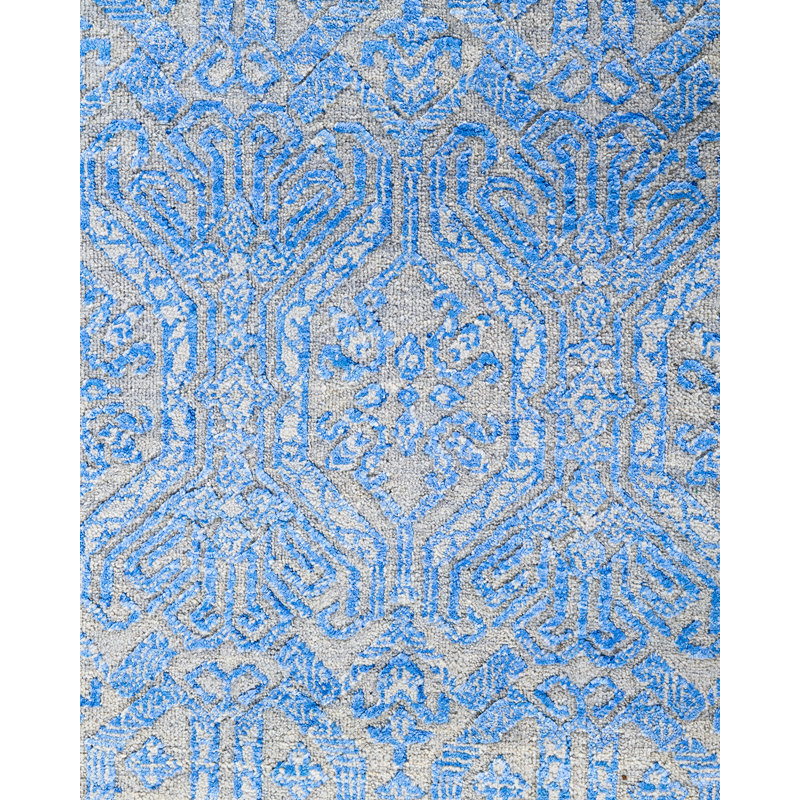 Blue Hand-Knotted Wool and Silk Medallion Rug, 8' x 10'