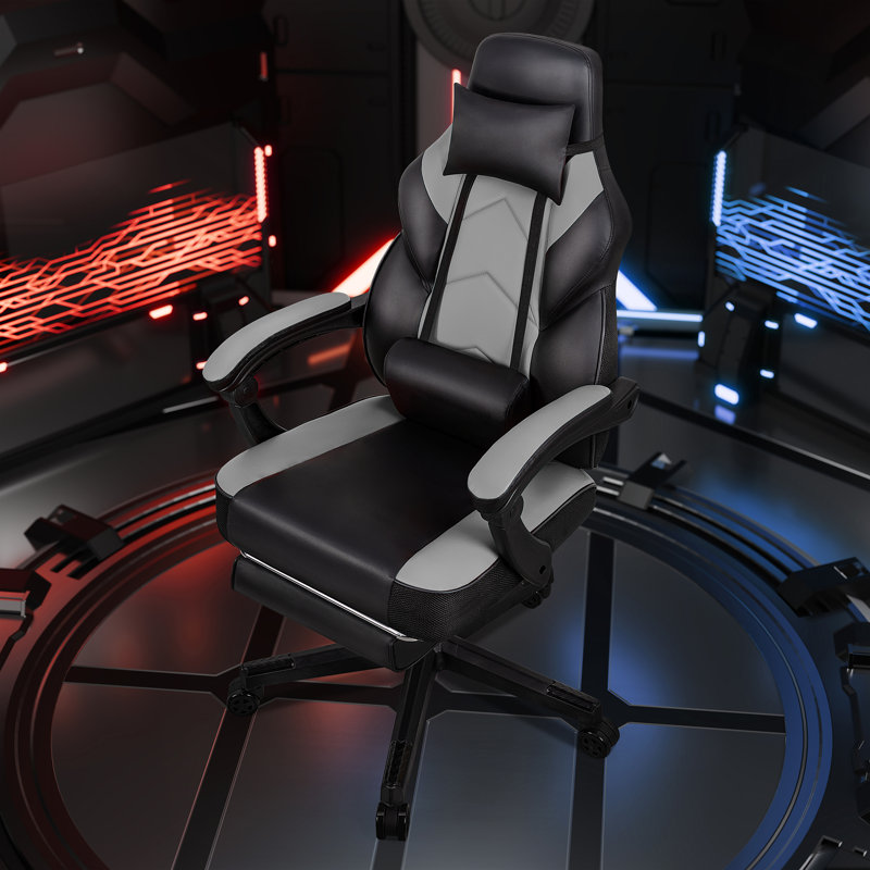 Ergonomic Gaming Chair with Footrest and Lumbar Support, Gray