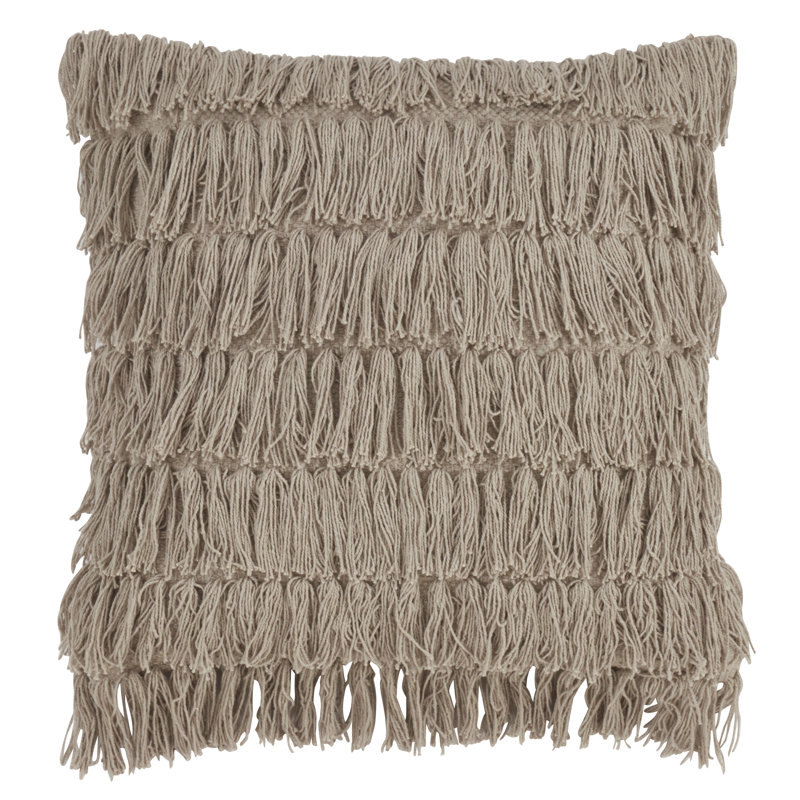 Grey Woven Fringes Square Throw Pillow with Down Filling