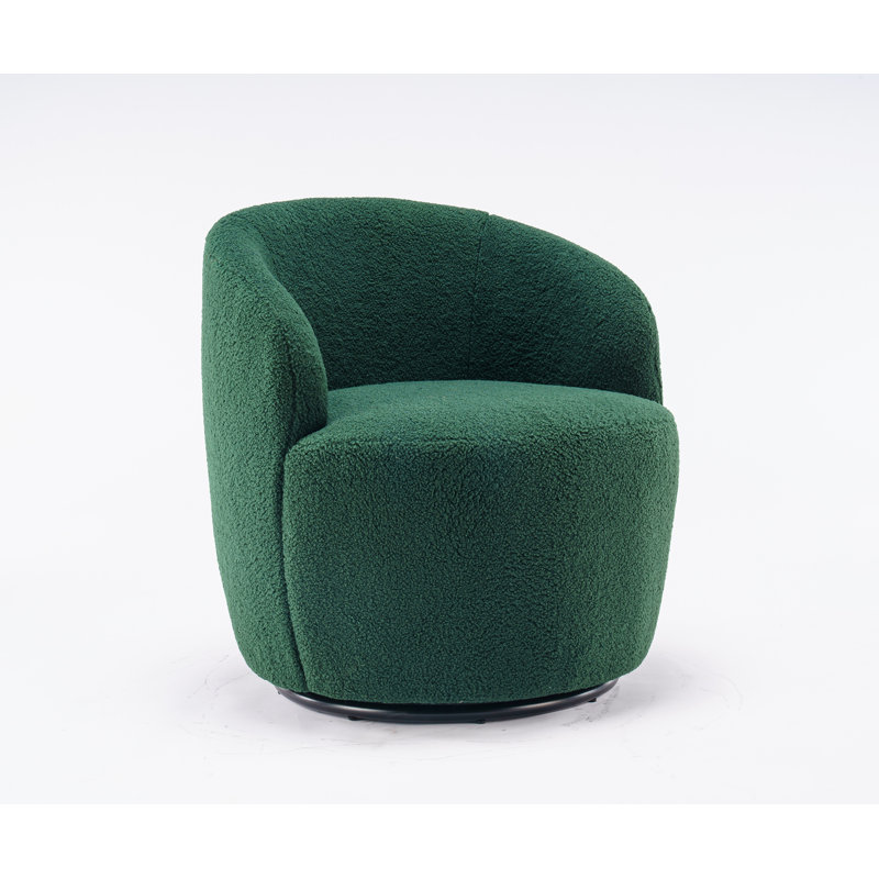 Swivel Accent Armchair Barrel Chair With Powder Coating Metal Ring, Green Fabric