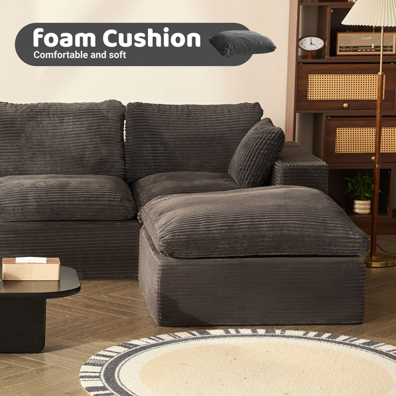 Corduroy Sofa, 268cm-3L, Grey