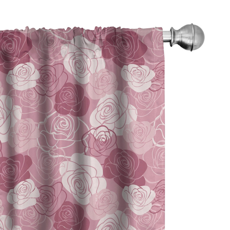 Rose Floral Semi-Sheer Rod Pocket Curtain Panels, 28" x 95"