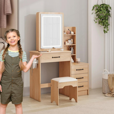 Latitude Run Vanity Desk With Mirror & Lights,Vanity Dressing Table for Child
