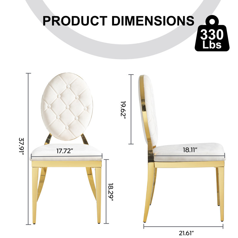 Chaise de salle à manger capitonnée en velours avec pieds en acier inoxydable, 6, Beige, Or