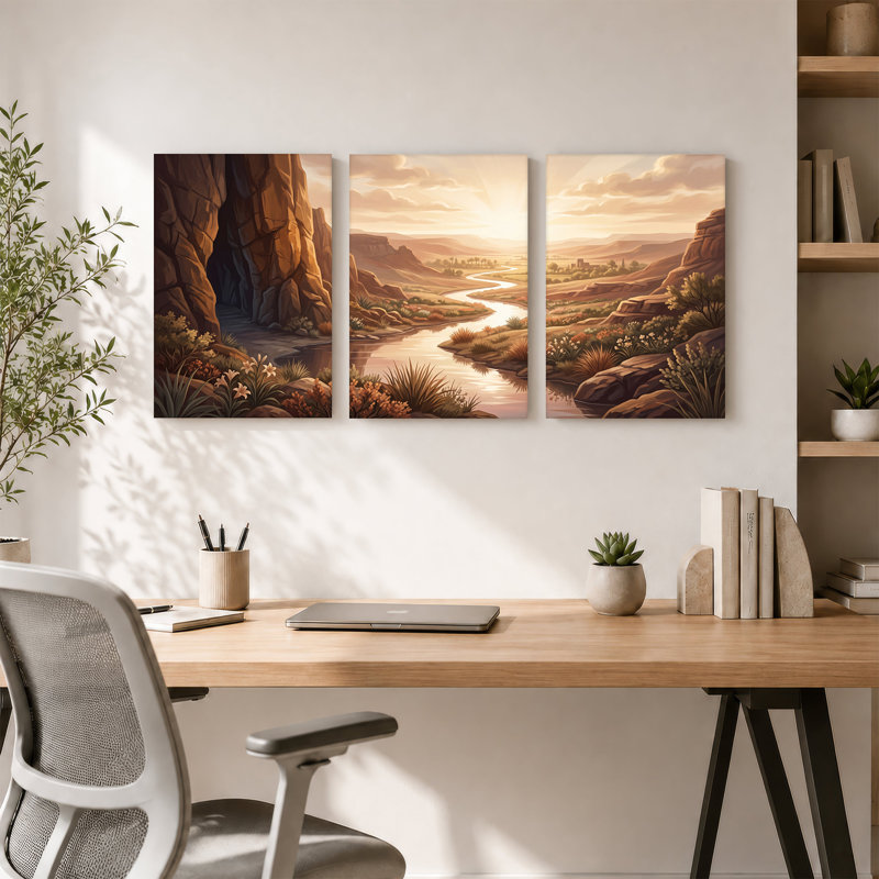 «Winding River Through Rocky Canyon At Golden», ensemble de 3 toiles murales, 36"H x 24"W x 3pcs