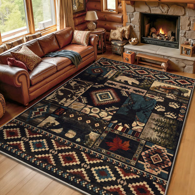 Rustic Southwestern Animal Print Washable Area Rug