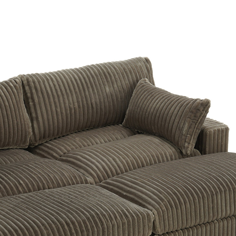 Canapé modulaire réversible 3 pièces rembourré en fausse fourrure de lapin brun clair avec repose-pieds 3 pièces