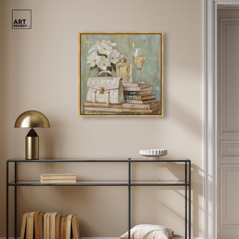 Toile «Sage Green Glam» par Art Remedy, cadre, H 25 po x l 25 po, Cadre flottant, Noir
