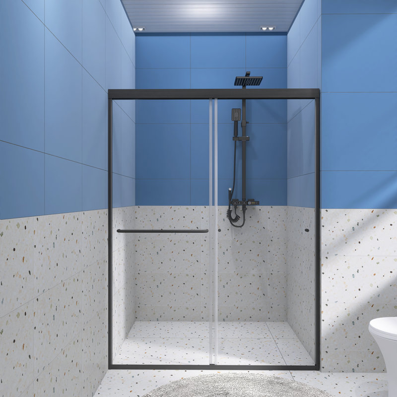 Porte de douche coulissante double encadrée l 54 "x H 72", Noir