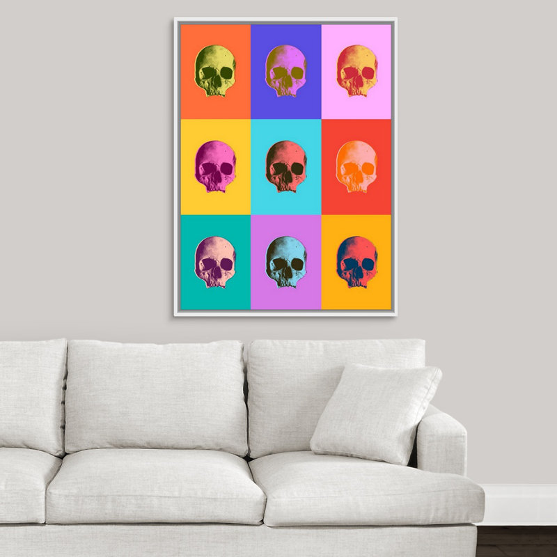 «Skull Array» par The Novogratz - peinture sur toile, H 40 po x l 30 po x P 1,25 po, Cadre flottant blanc