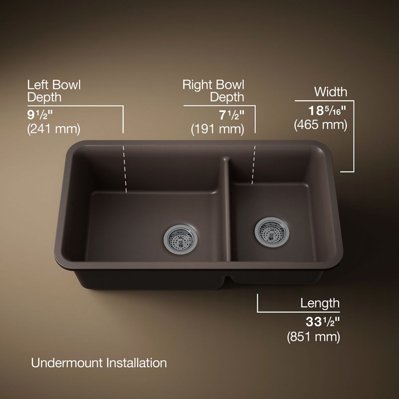 Cairn® 34" L x 18" W Double Basin Undermount with Accessories, Matte Brown