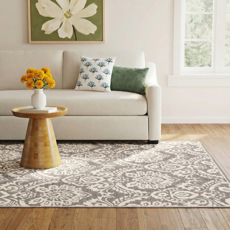 Tansy Handmade Wool Ivory/Gray Rug, Rectangle 8' x 10'
