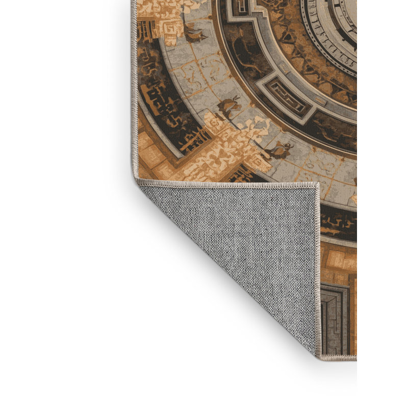 Machine Washable Orkan Borobudur Temple Indonesia Classic Oriental Rug in Brown – Beige Binding, 8x12