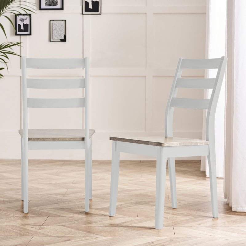 Chaises de salle à manger en bois massif Drea - Chaises de cuisine rustiques traditionnelles, Blanc / Gris