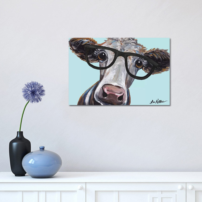 Cora The Cow With Glasses - Wrapped Canvas Painting, 66.04 cm H x 45.72 cm W x 1.91 cm D